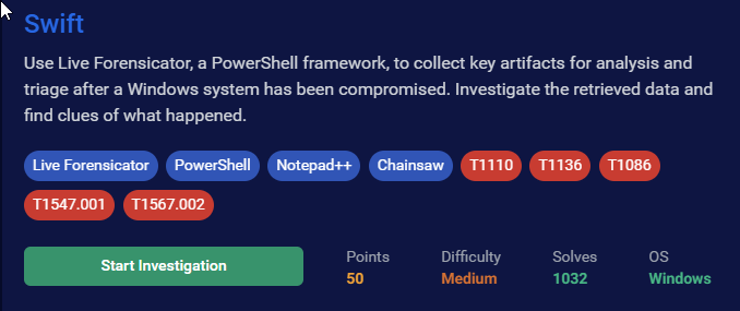 An example of tags on an investigation